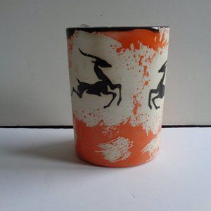 Vintage 1960s Czechoslovakian Vase Pencil Cup Objet Orange and Black Ceramic
